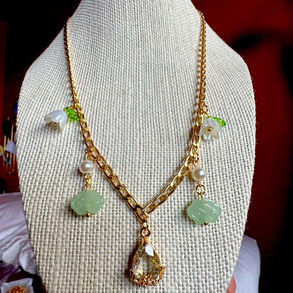 Jade Cloud & Gem Gold Necklace